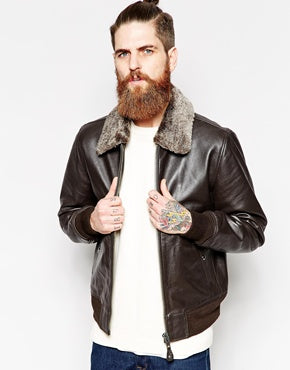 Schott Leather Jacket with Faux Fur Collar