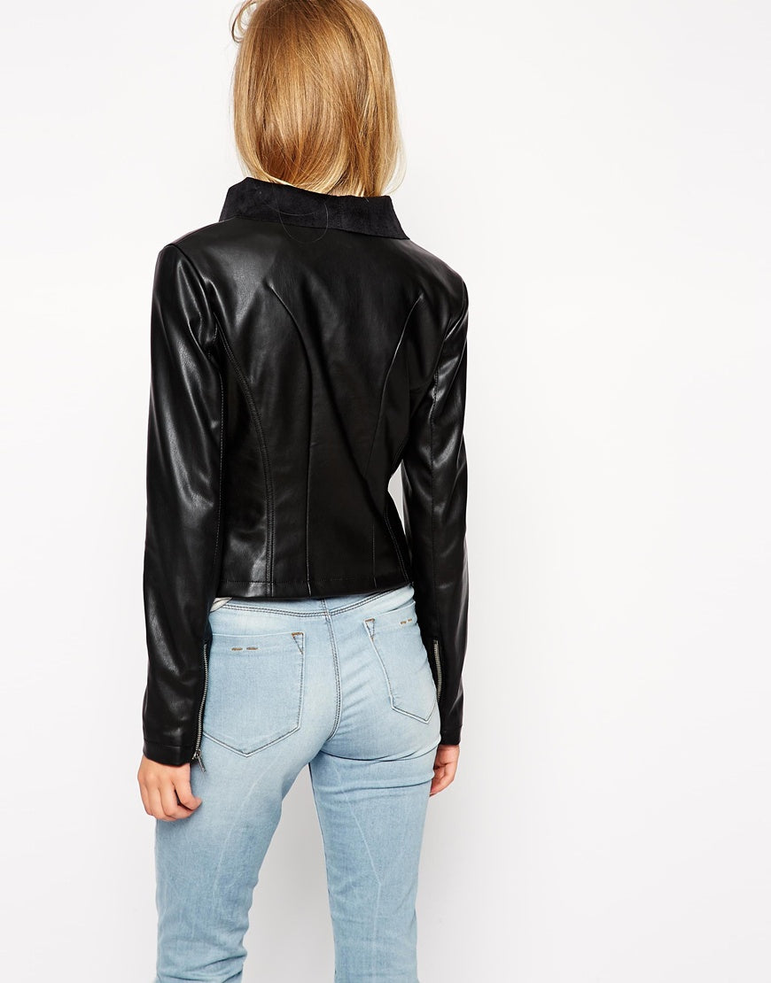 Jacket with Waterfall Front In Leather Look