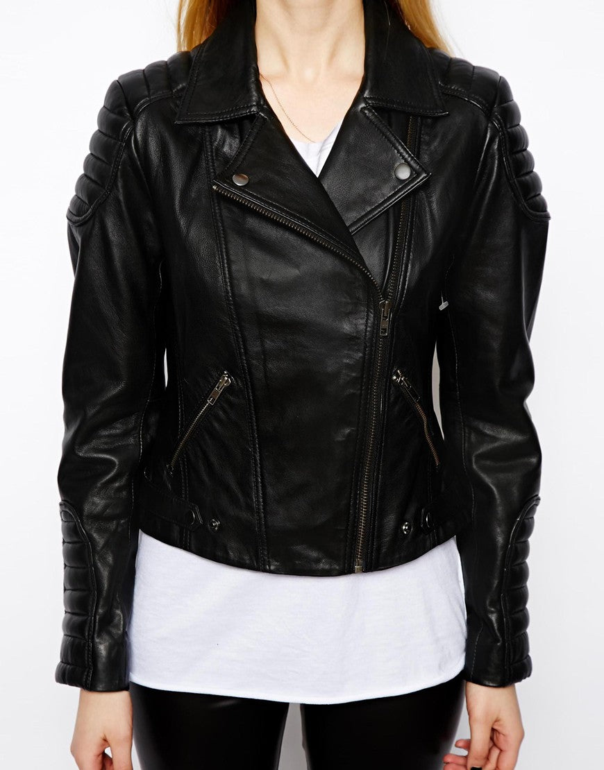 Leather Jacket with Biker Panel Detail