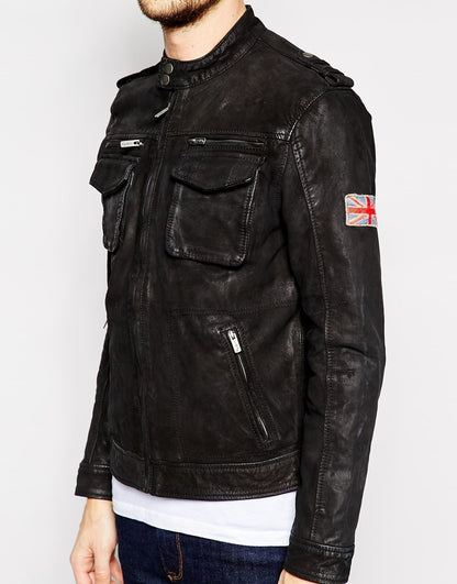 Pepe Leather Biker Jacket Harvey Slim Fit