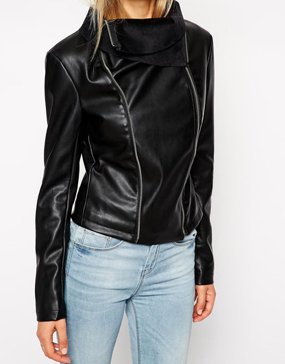 Jacket with Waterfall Front In Leather Look