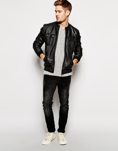 River Island Real Leather Bomber Jacket