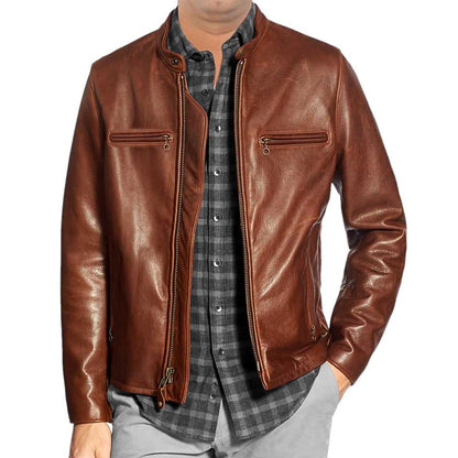 Brown Hudson Leather Bomber Jacket