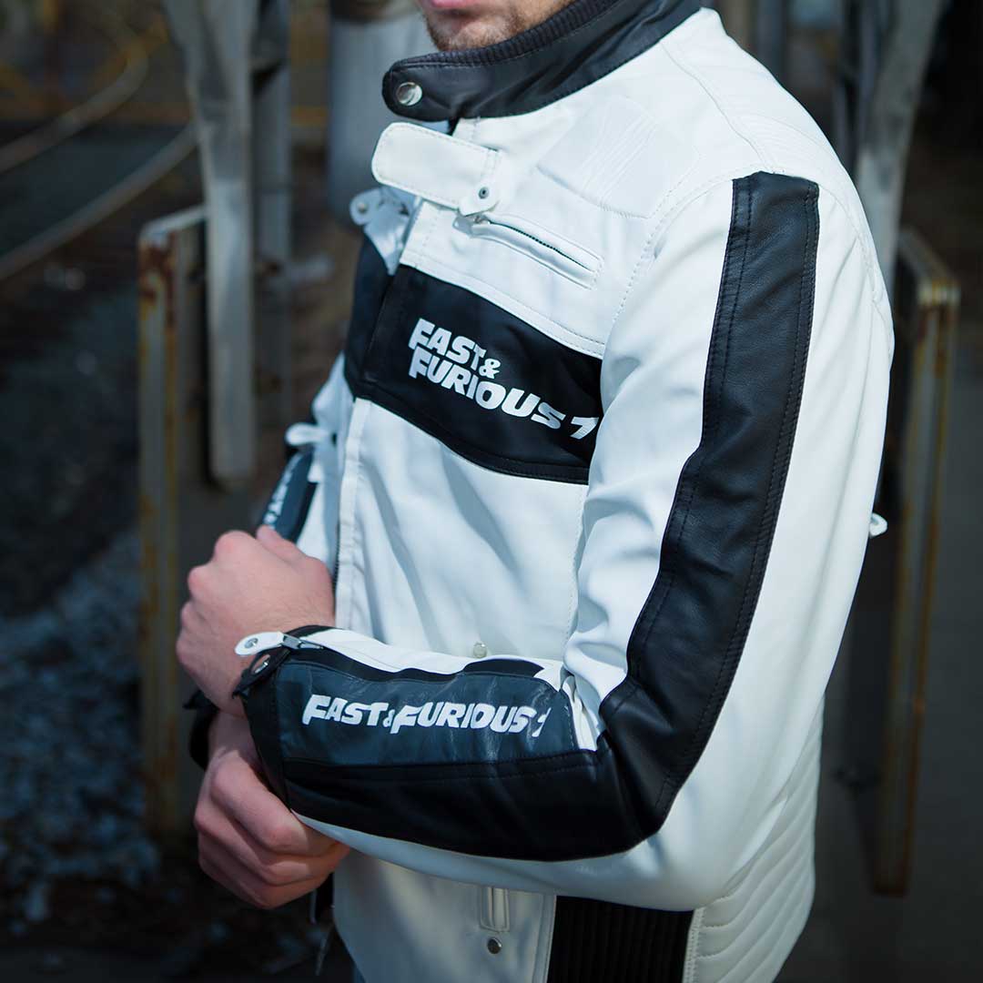 F&F Gasper Black/White Bikers Leather Jacket