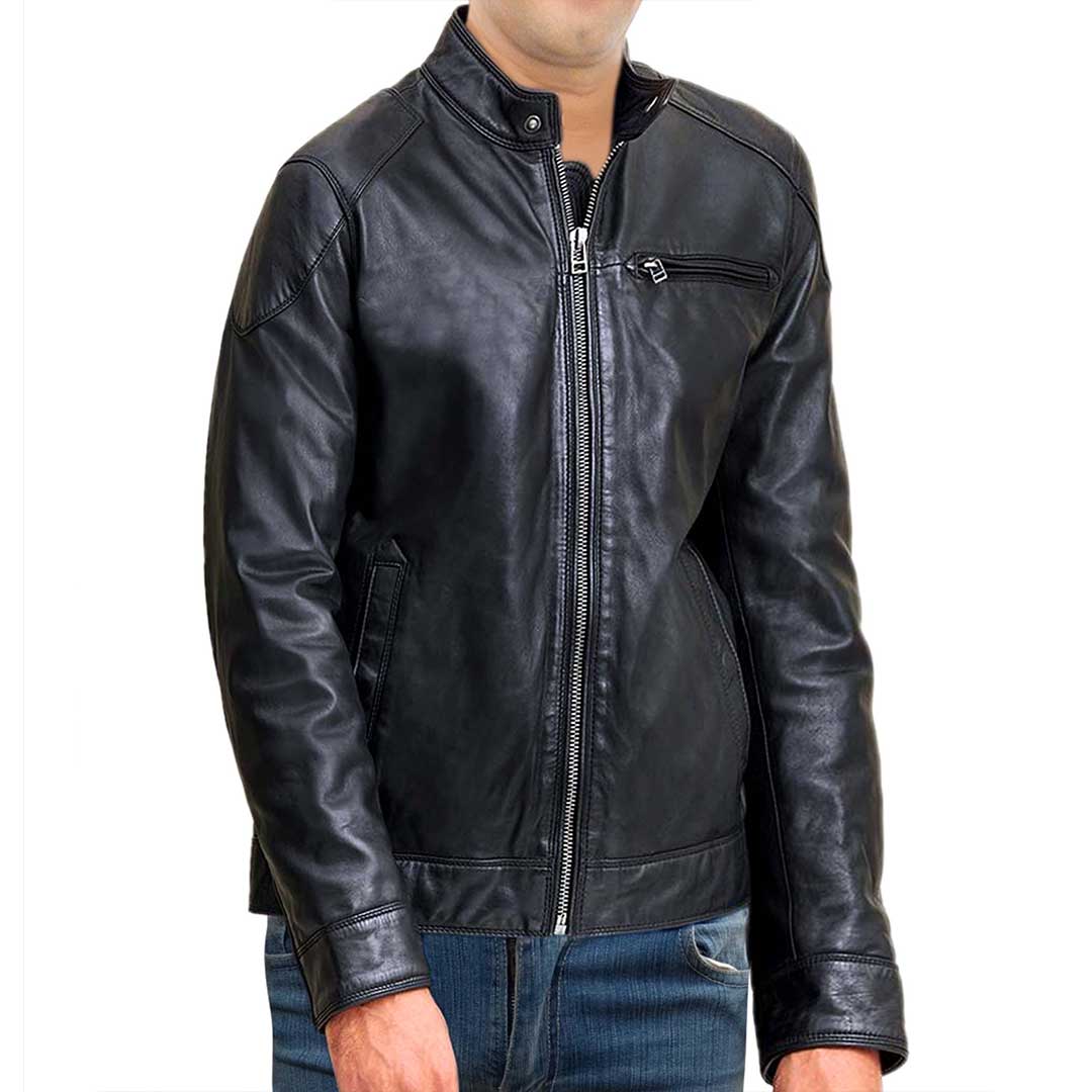 Quilted Black Bikers Leather Jacket