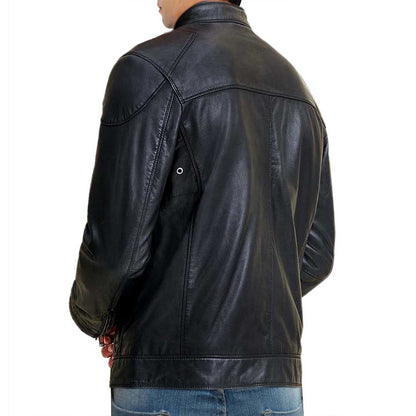 Quilted Black Bikers Leather Jacket